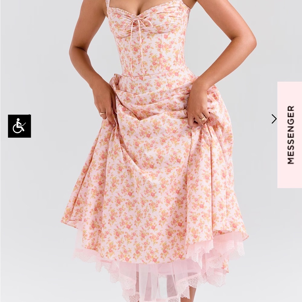HOUSE OF CB ROSALEE CORSET PEACH DRESS